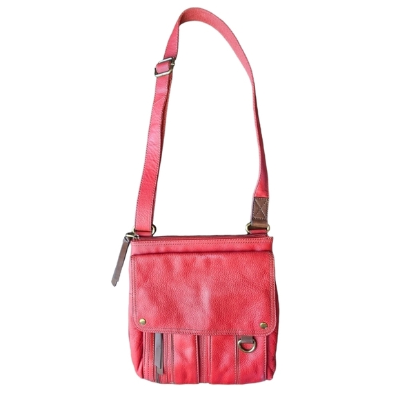 FOSSIL Morgan Traveler Red Leather Organizable Adjustable Strap Crossbody - Picture 3 of 11